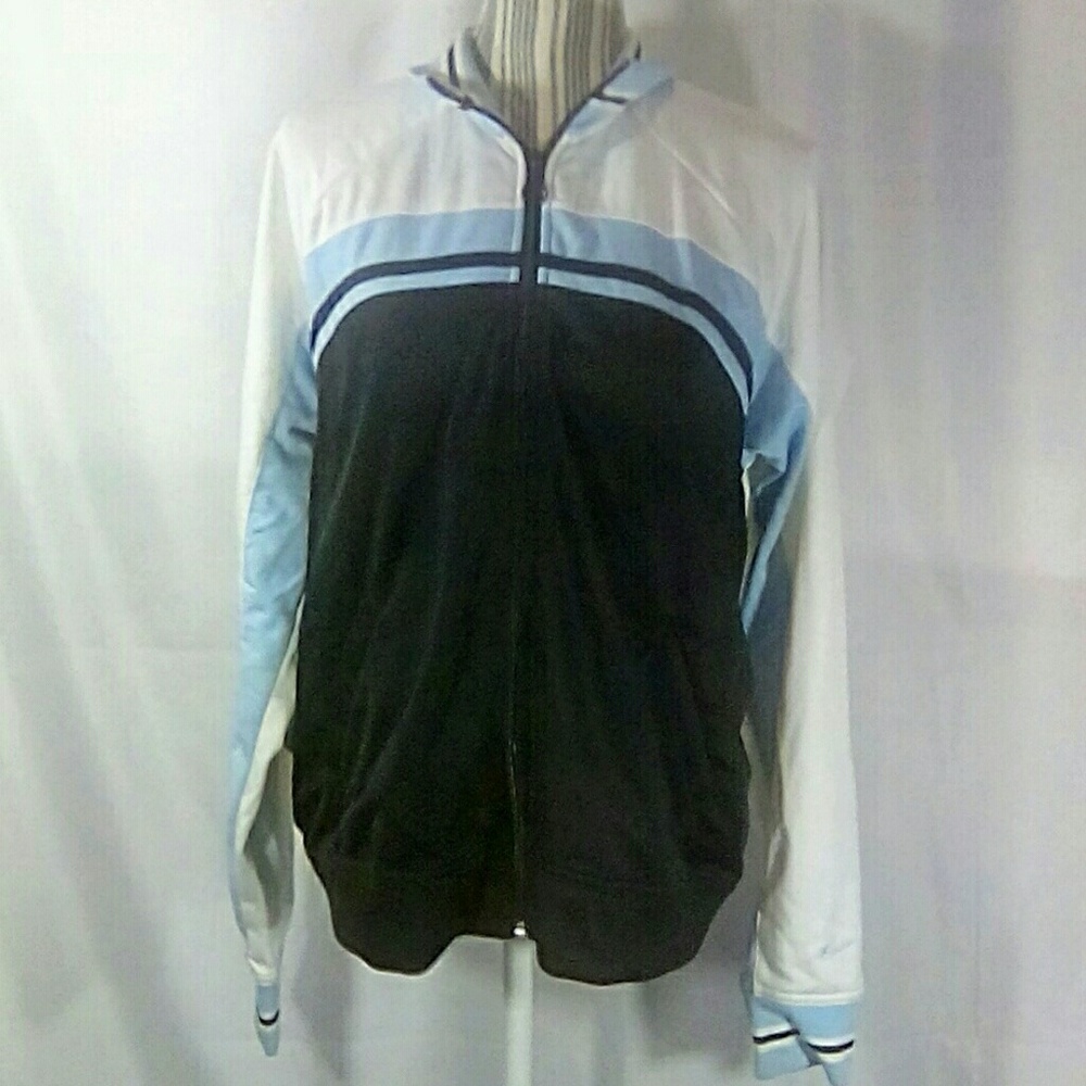 Nike White Black & Blue Full Zip Striped Cuff Long Sleeve Jacket Size XL (16-18)